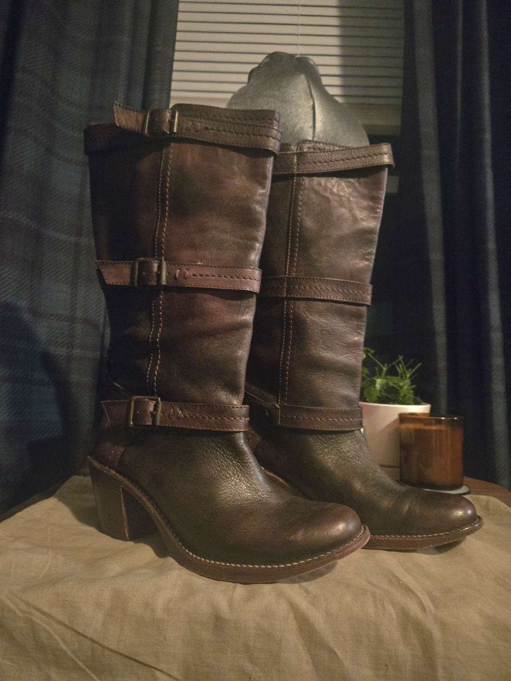 Frye Dark Brown Leather Mid-Calf Heeled Boots